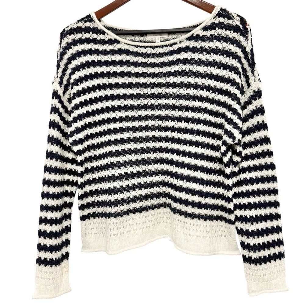Maurices Open Stitch Nautical Navy White Stripe Boat Neck Sweater Medium